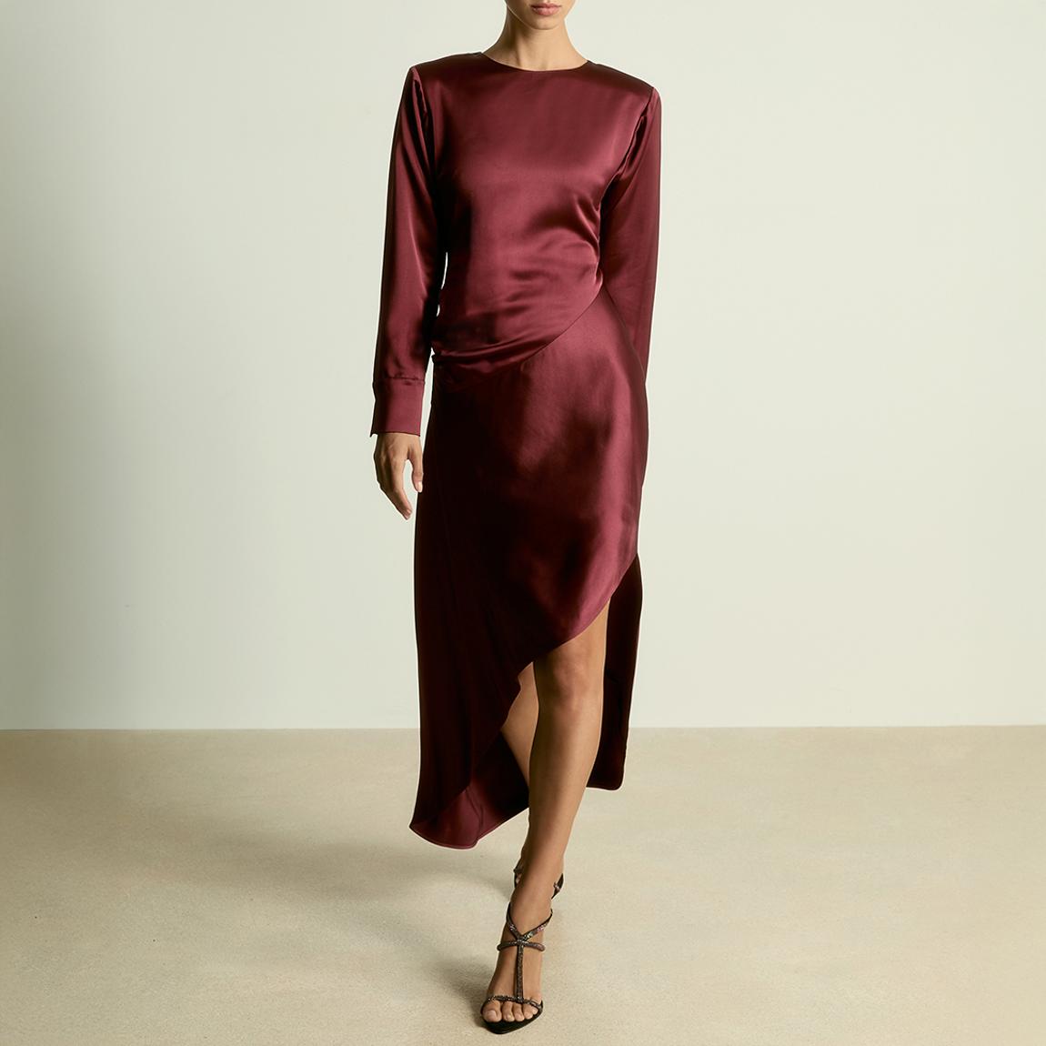 Burgundy Valli Long-sleeved Asymmetric Dress main product photo