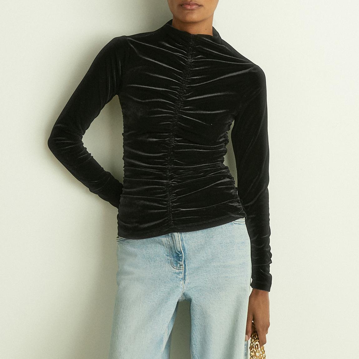 Black Ari Ruched Velvet Top main product photo