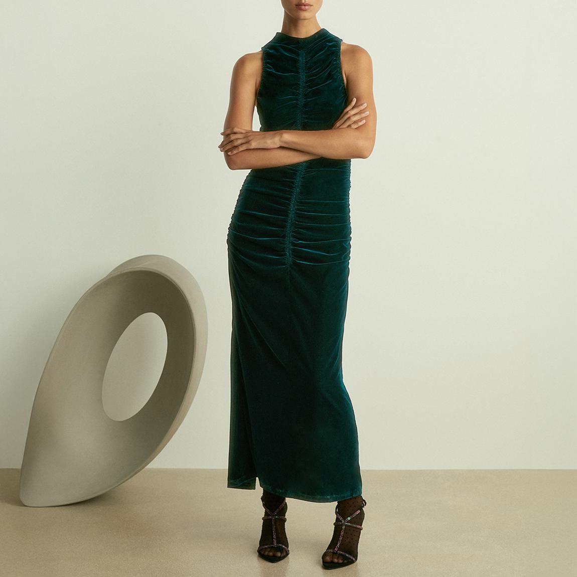 Teal Niva Ruched Velvet Dress main product photo