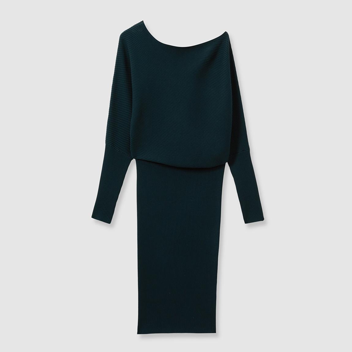 Reiss Teal Lara Draped Knitted Bodycon Dress - BrandAlley