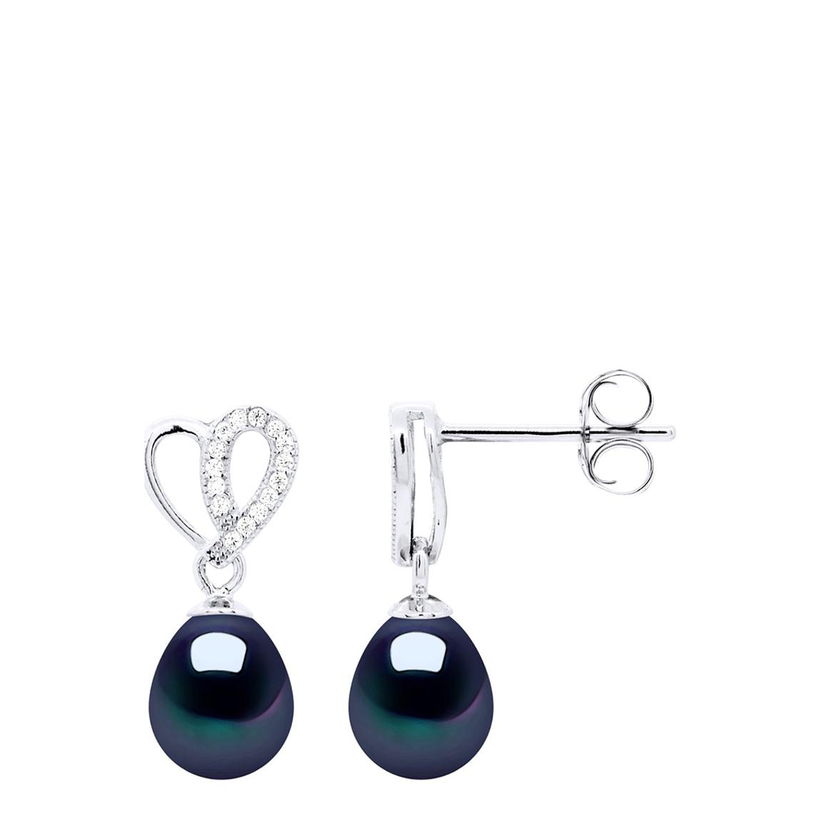 Black Earrings Heart and Zirconium Oxides main product photo