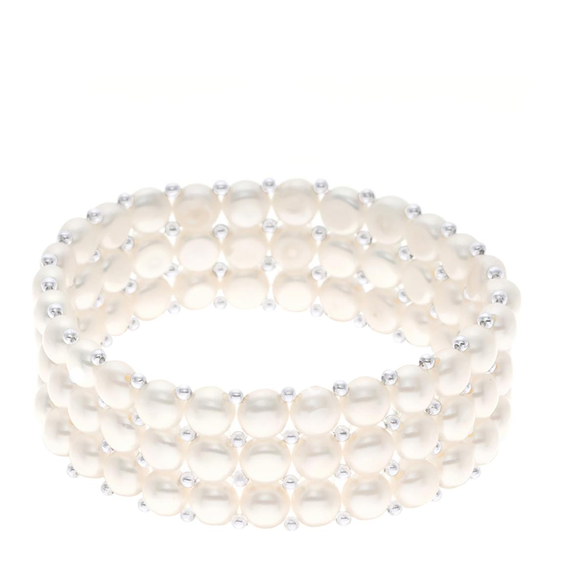 White Bracelet 3 Rows of Real Freshwater Pearls main product photo