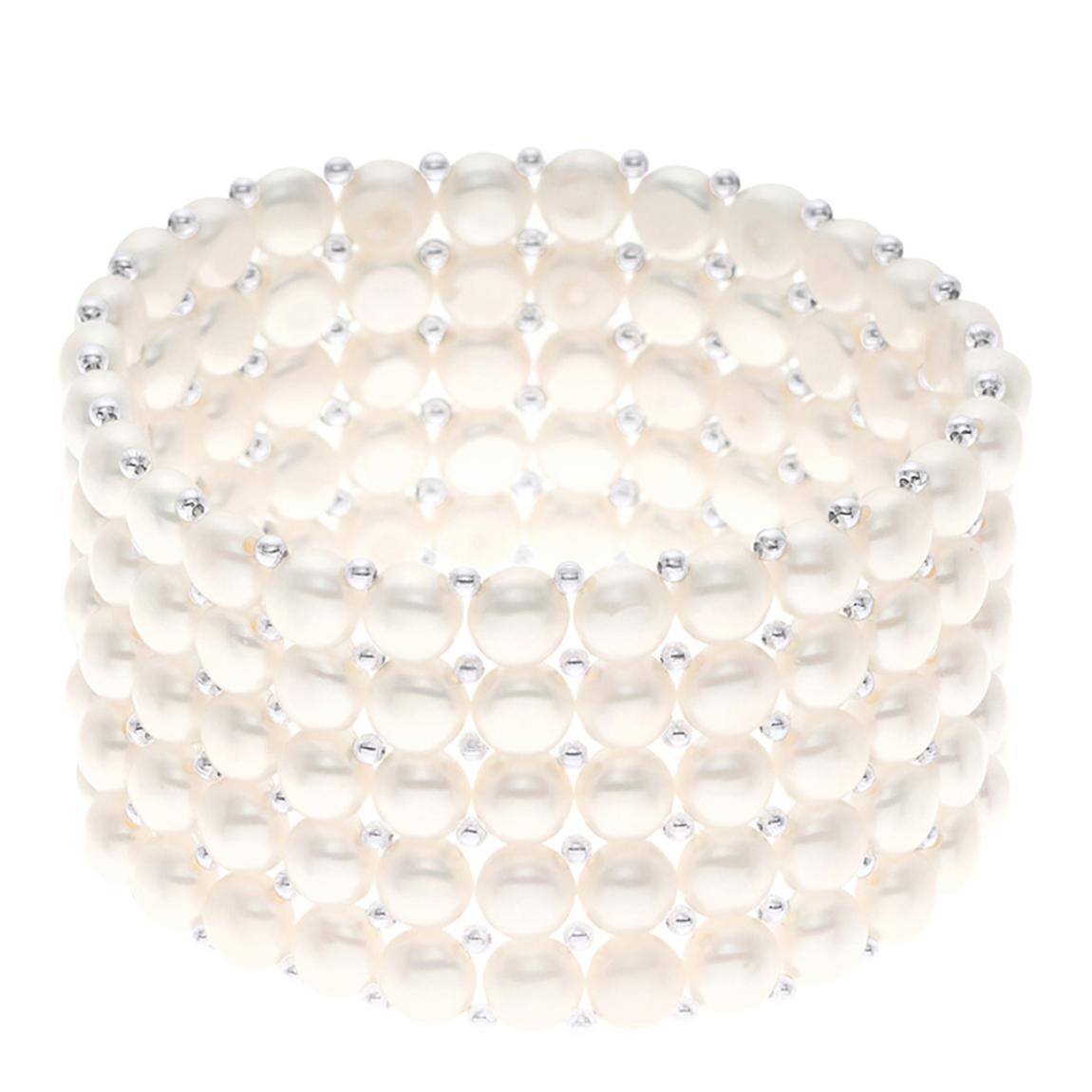 White Bracelet 5 Rows of Real Freshwater Pearls main product photo