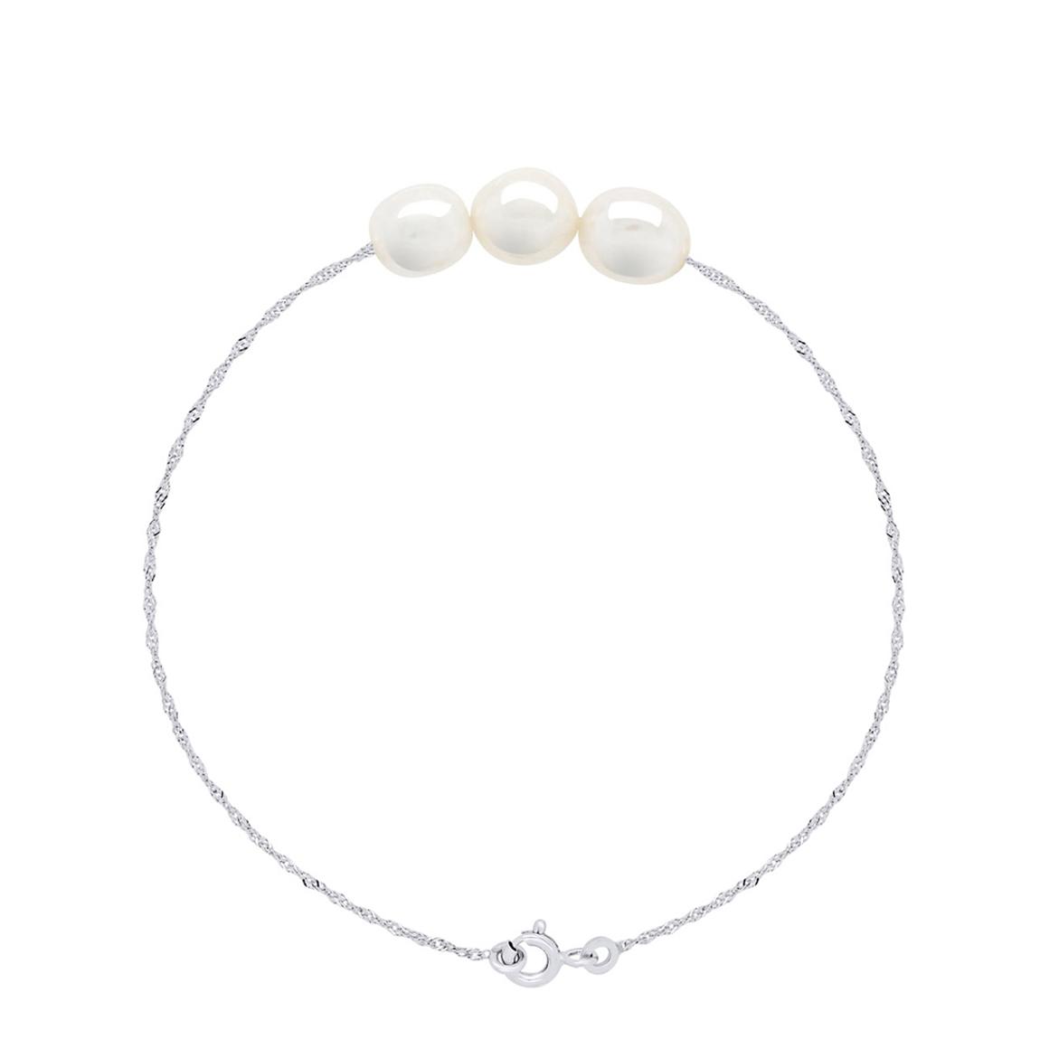 White Bracelet of 3 Real Cultured Freshwater Pearls main product photo