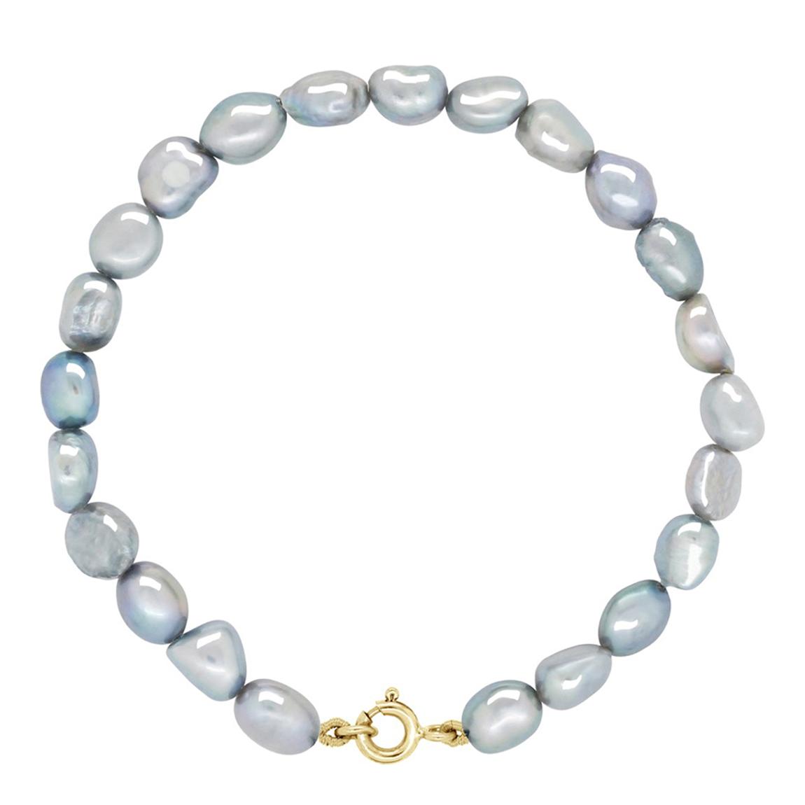 Grey Row of Real Freshwater Pearls Gold Bracelet main product photo