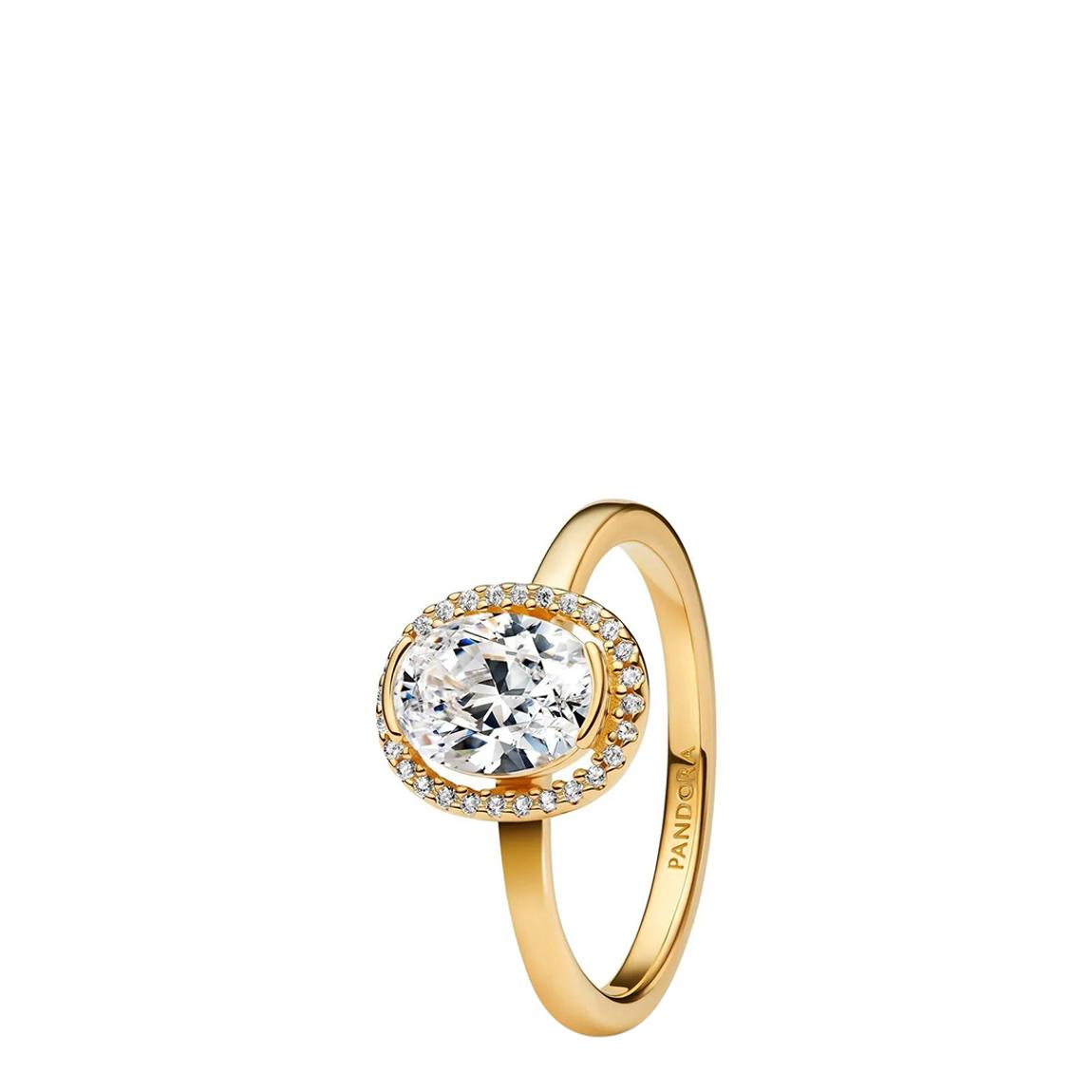 14K Gold-Plated Oval Sparkling Halo Ring main product photo