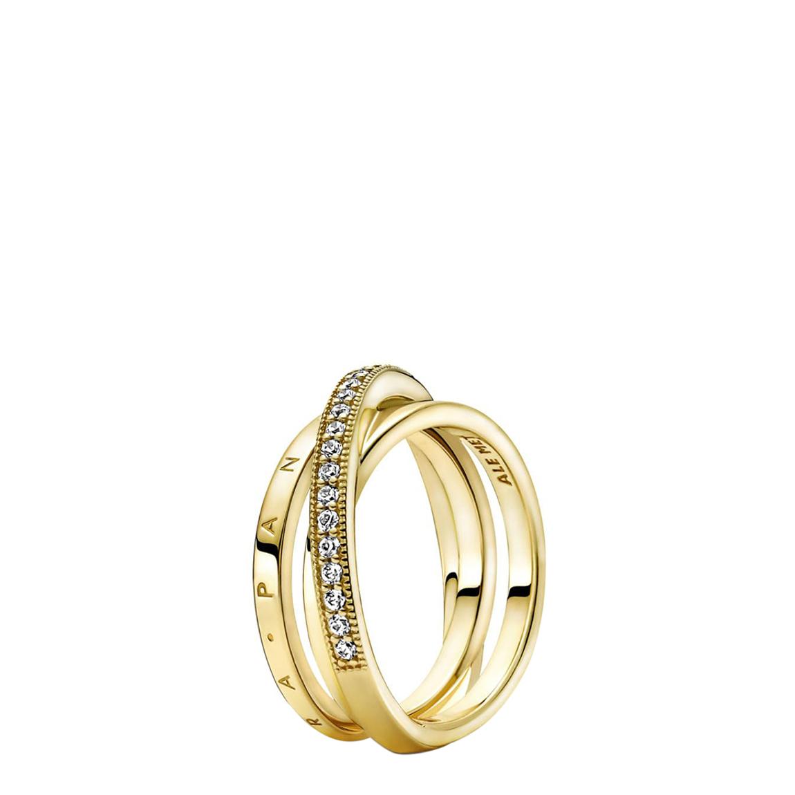 14K Gold Plating Crossover Pavé Triple Band Ring main product photo