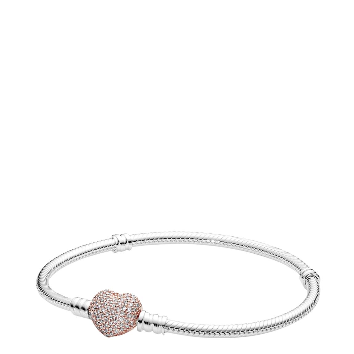 Sterling Silver & 14K Rose Gold Plating Pavé Heart Bracelet 19cm main product photo