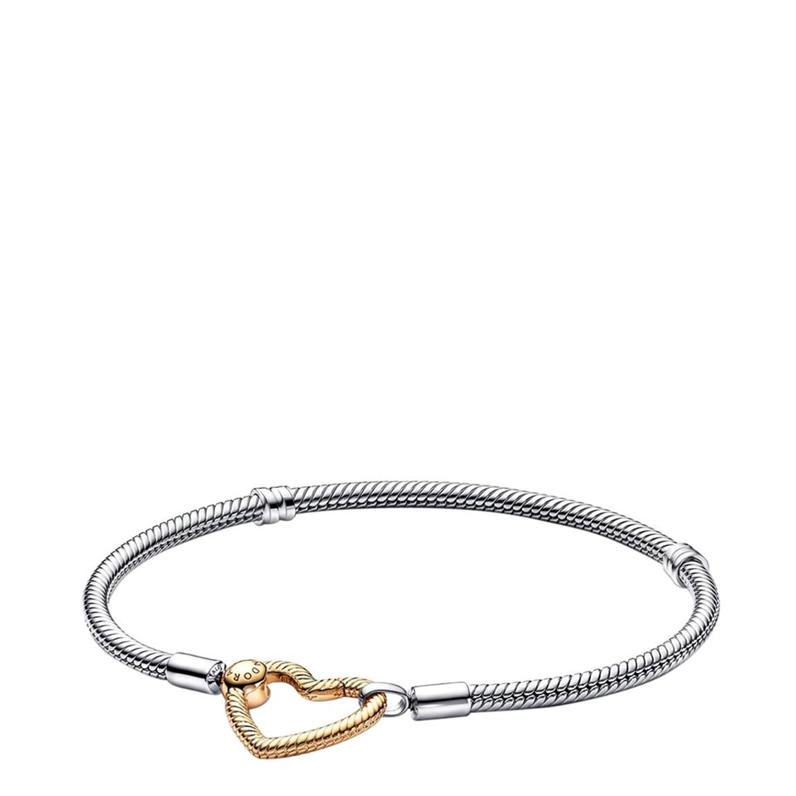 Sterling Silver & 14K Gold Plating Heart Snake Chain Bracelet 17cm main product photo