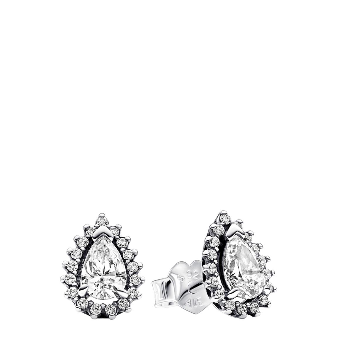 Sterling Silver Sparkling Pear Halo Stud Earrings main product photo