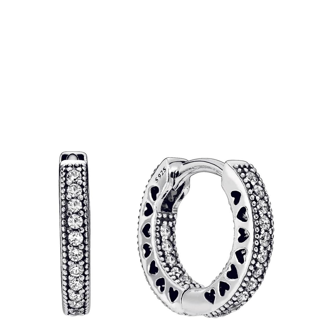 Sterling Silver Pavé Heart Hoop Earrings main product photo