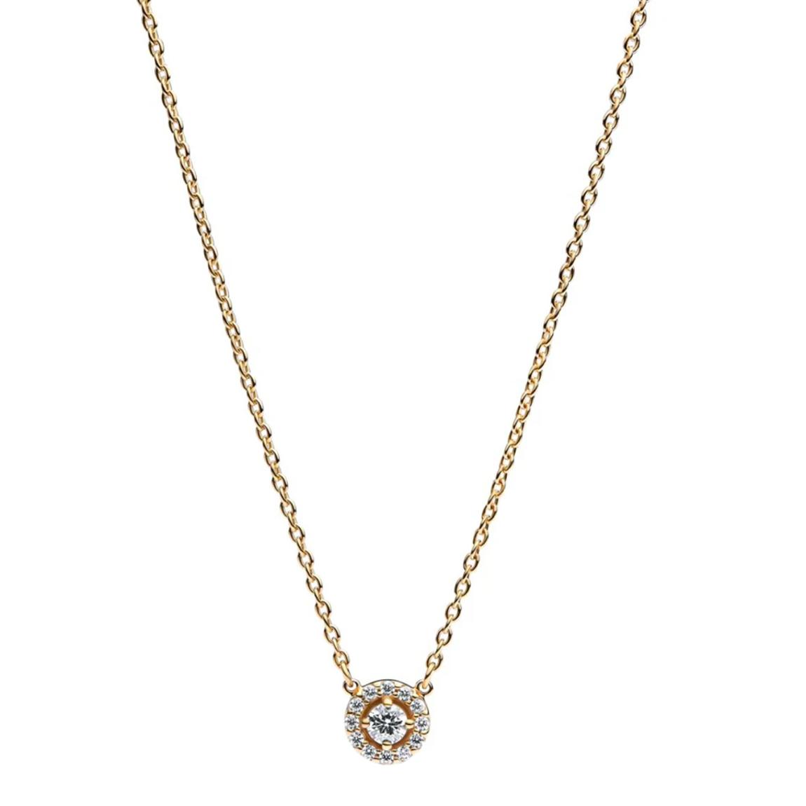 14K Gold Plating Round Pavé Halo Pendant Necklace main product photo