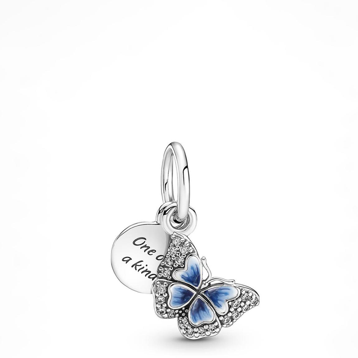 Sterling Silver Cubic Zirconia Blue Butterfly & Quote Double Dangle Charm main product photo
