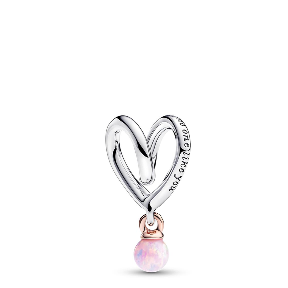 Sterling Silver & Synthetic Opal Mum Two-Tone Wrapped Heart Charm main product photo