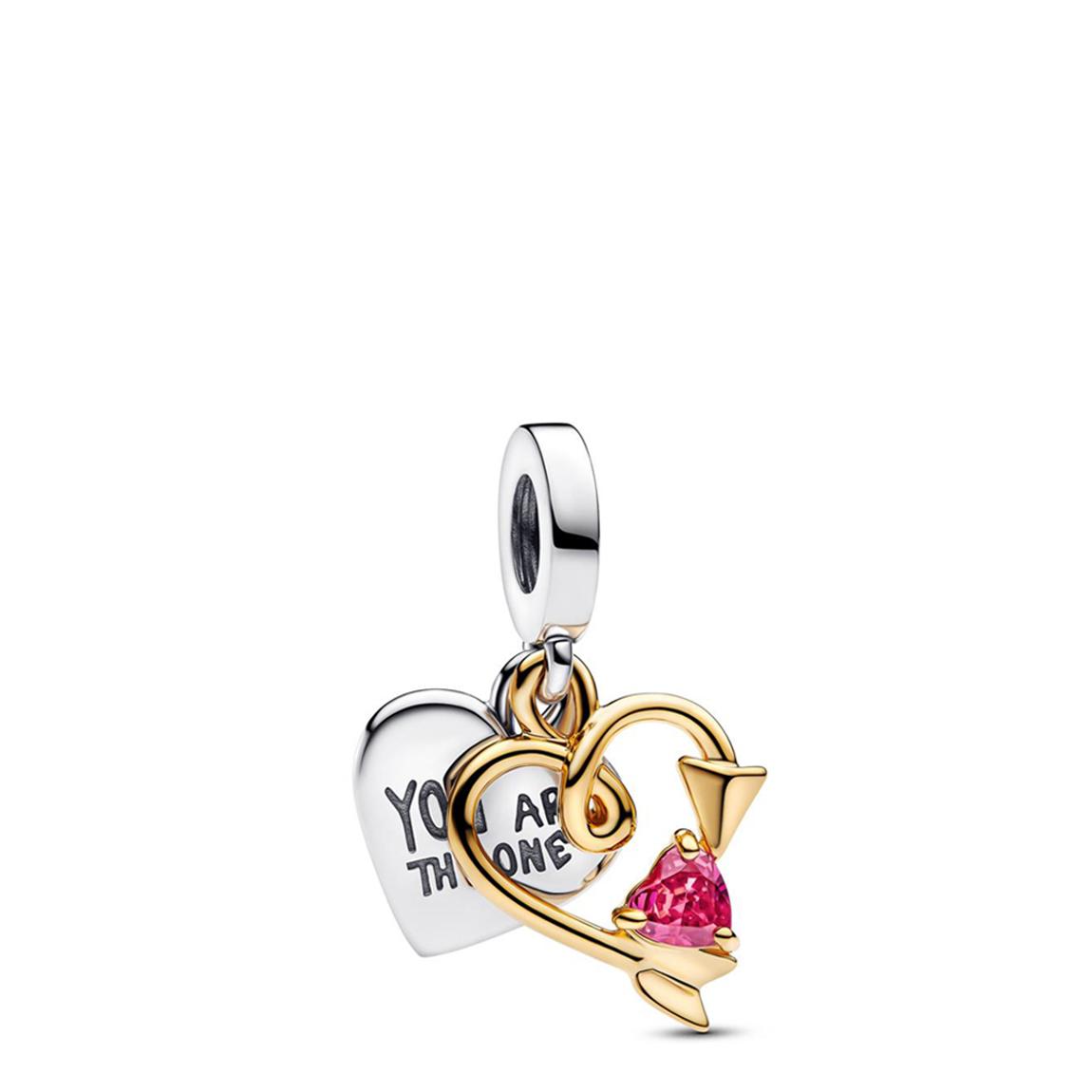 Gold, Silver & Pink Heart & Arrow Double Dangle Charm main product photo