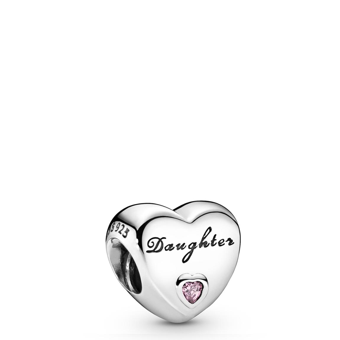 Sterling Silver & Pink Cubic Zirconia Daughter Heart Charm main product photo