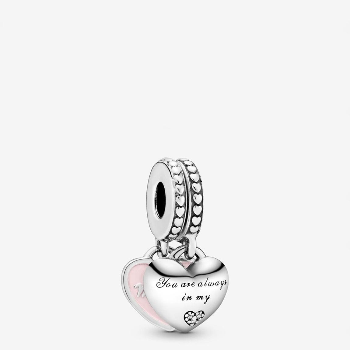 Sterling Silver & Pink Mother & Daughter Hearts Dangle Charm main product photo