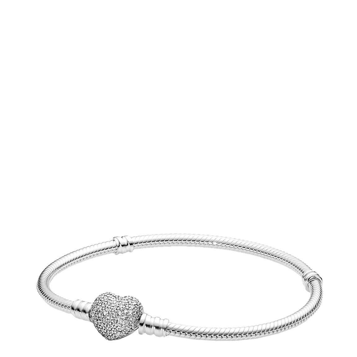 Sterling Silver Sparkling Heart & Snake Chain Bracelet 18cm main product photo