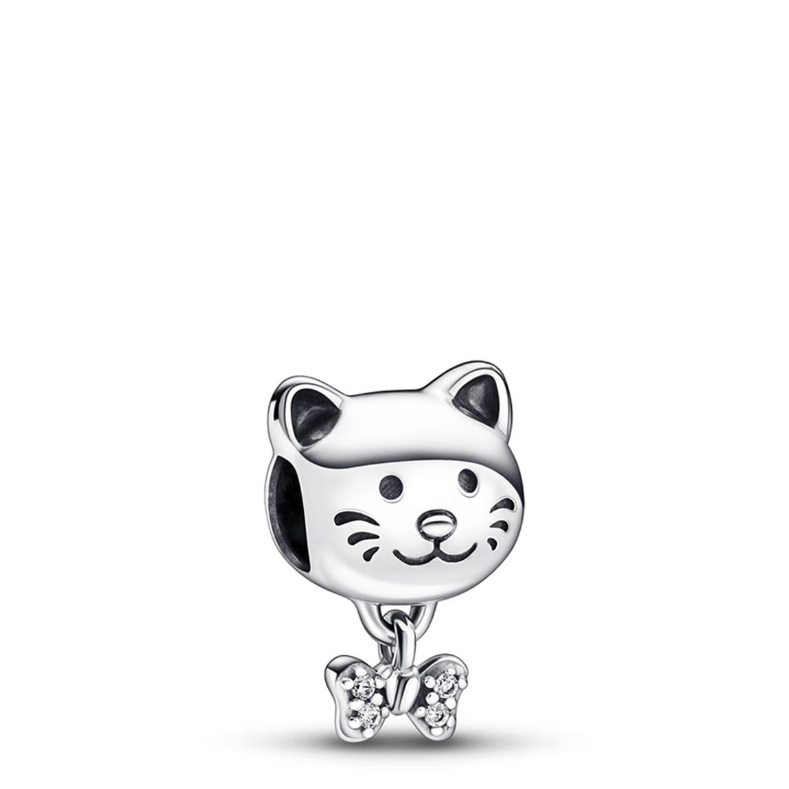 Sterling Silver Pet Cat & Bow Charm main product photo