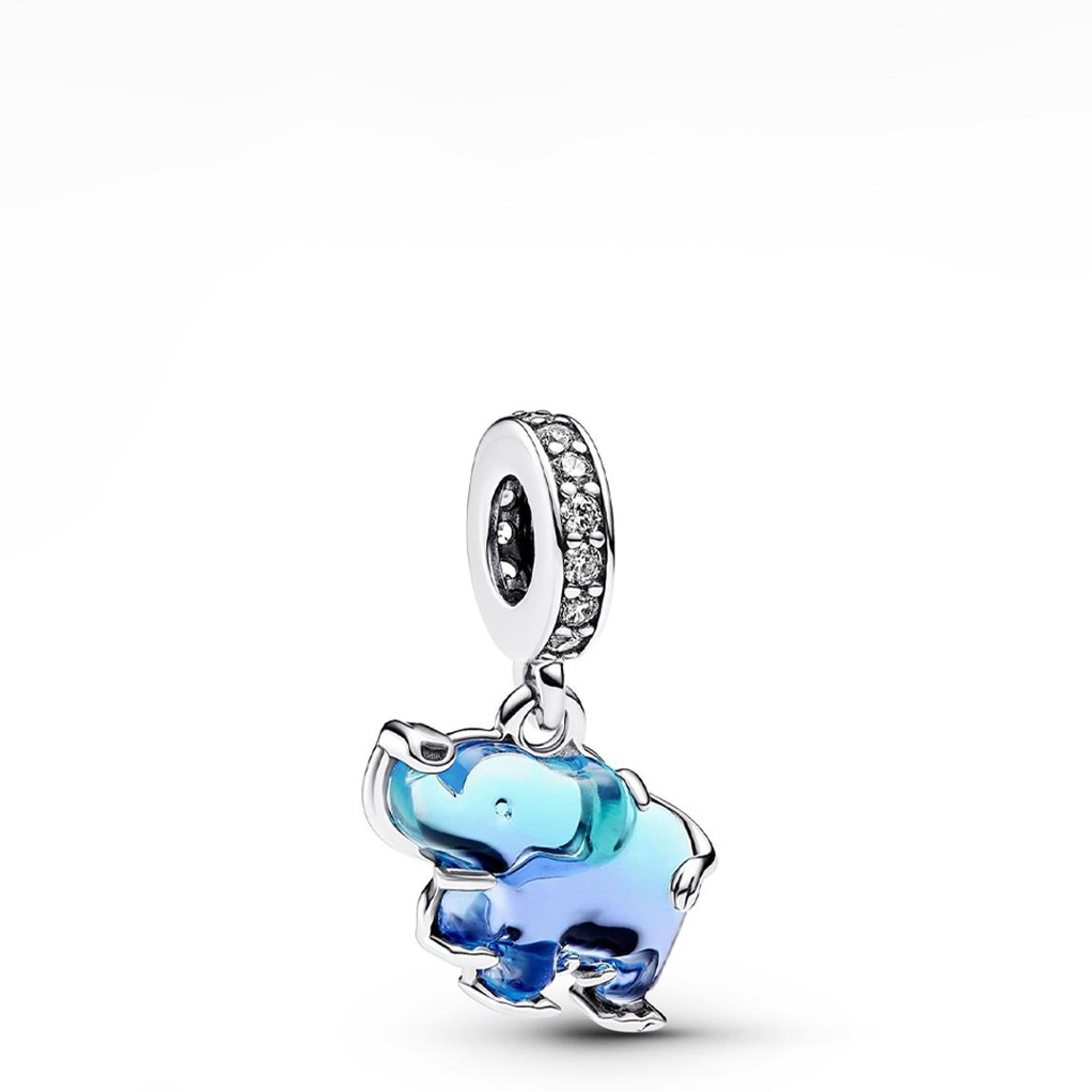 Sterling Silver Blue Murano Glass Elephant Dangle Charm main product photo