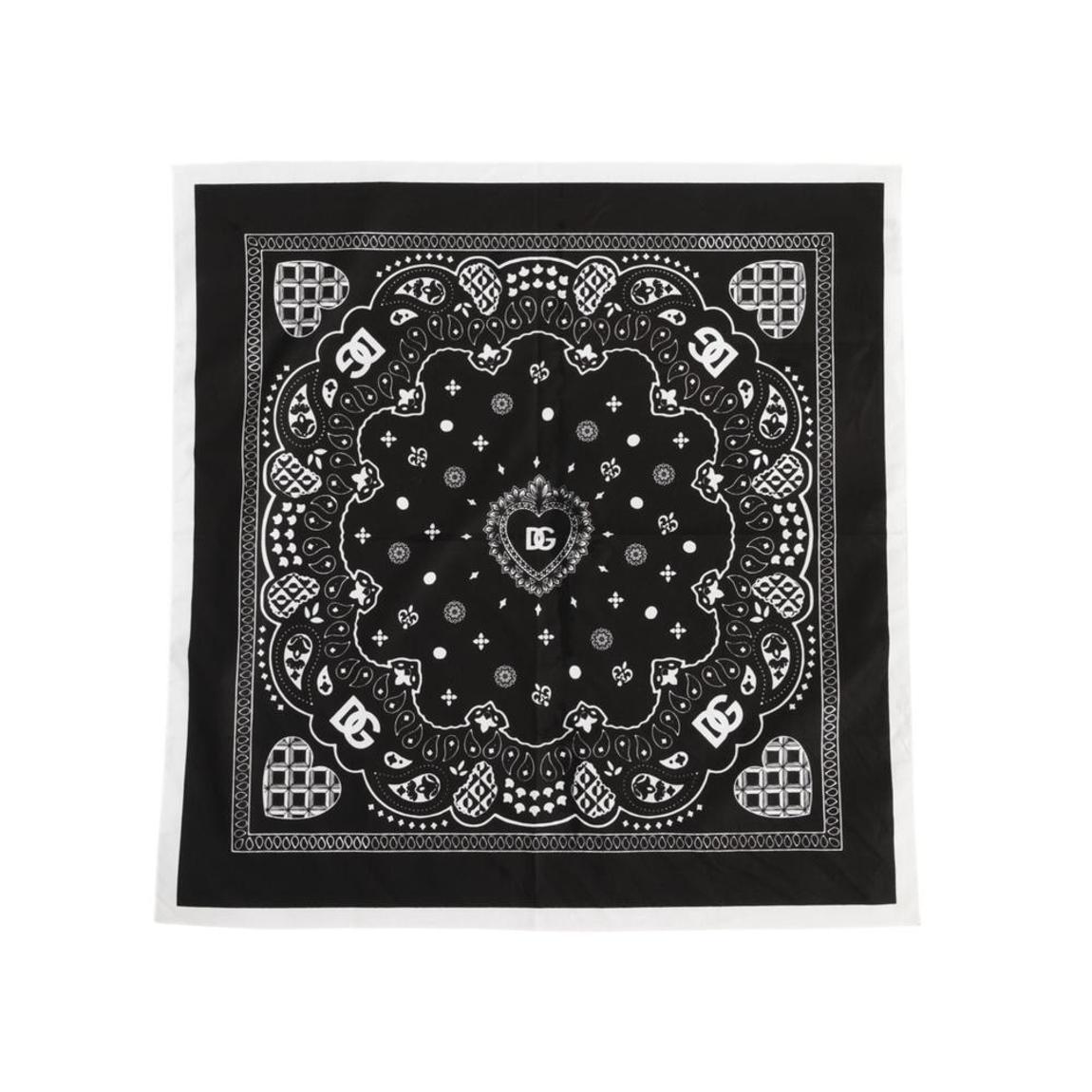 Heart Floral Silk Bandana - Black And White Scarves main product photo