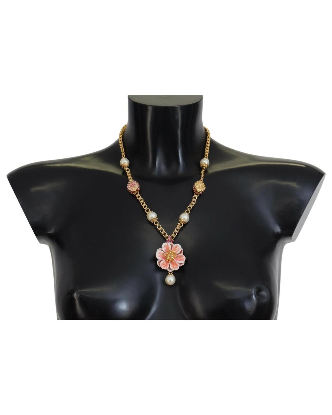 Dolce Gabbana Flower Necklace Gold Pearl Wo - Gold And Pink main product photo