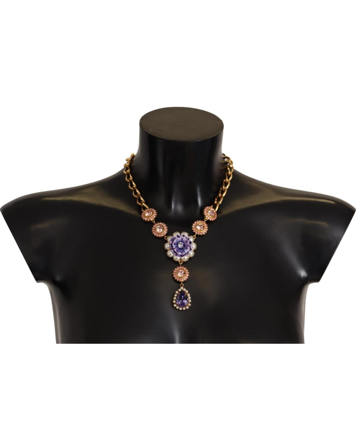 Floral Statet Necklace Pear Drop Pendant Wo - Gold main product photo