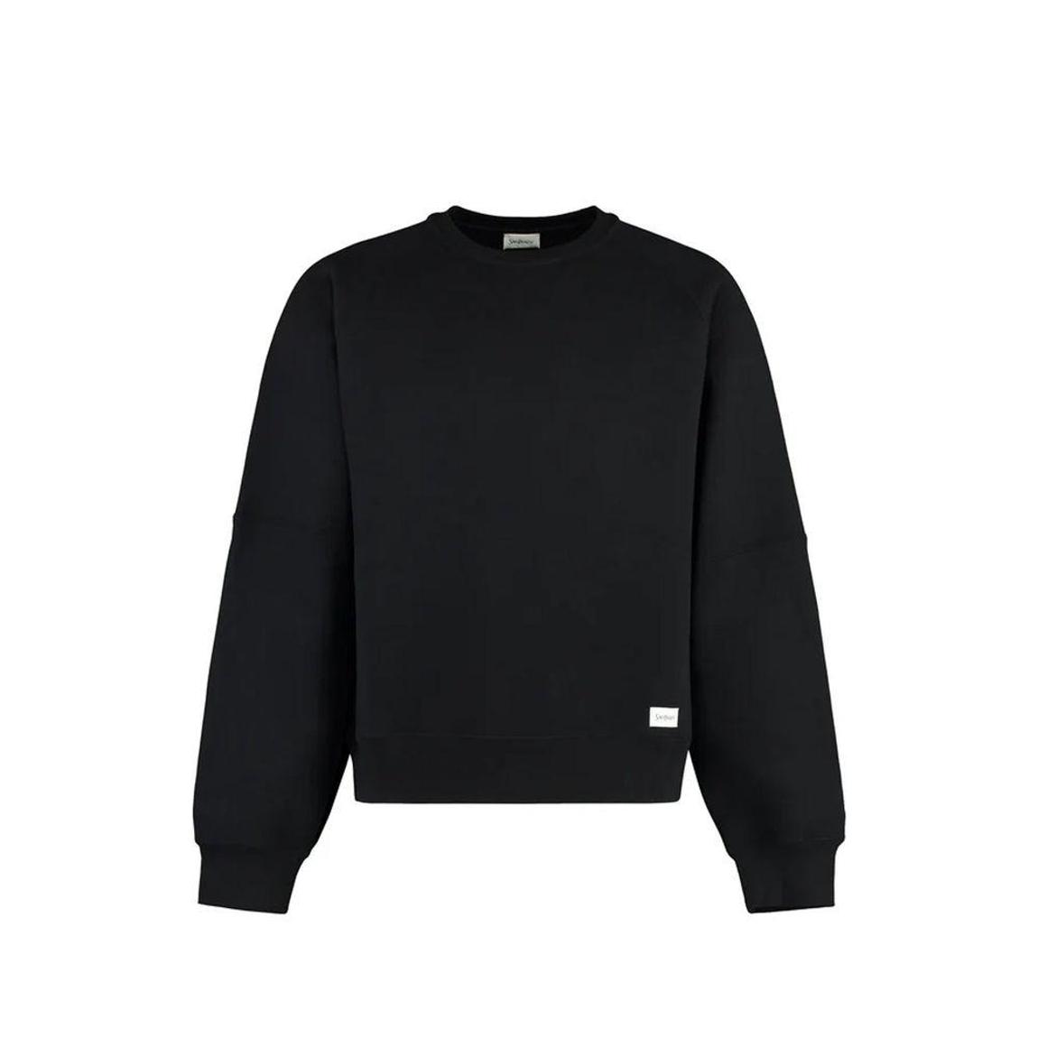 Cotton Sweatshirt with Embroidered Logo and Ribbed Trims - Black main product photo