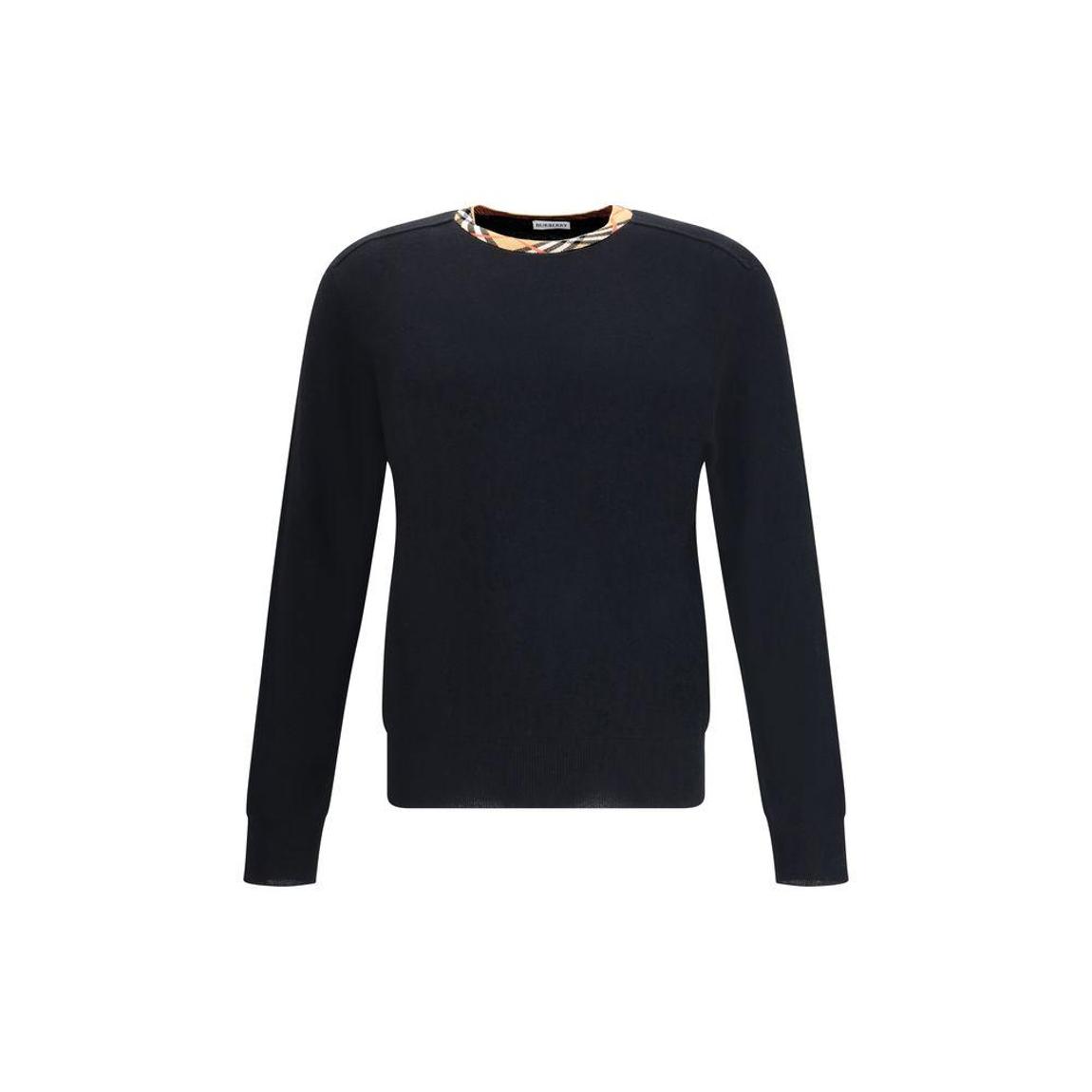 Lightweight Wool Sweater with Signature Check Motif - Black main product photo