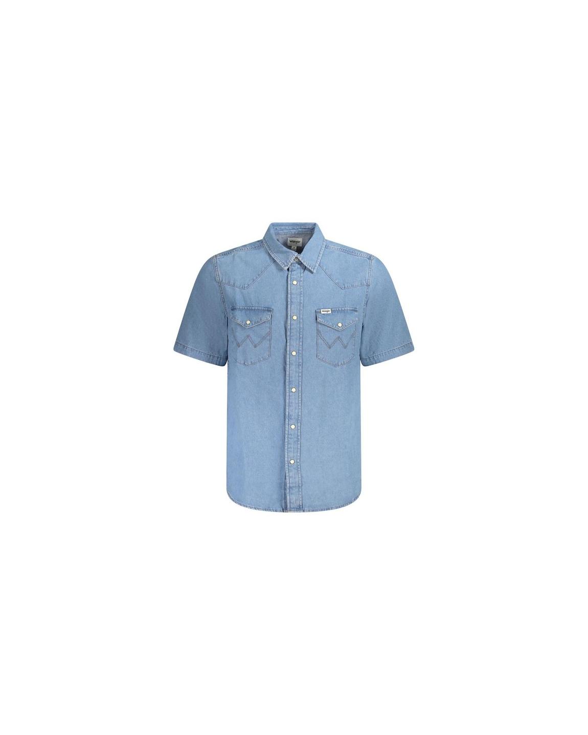 Cowboy Cut Denim Shirt Short Sleeves - Light Blue main product photo