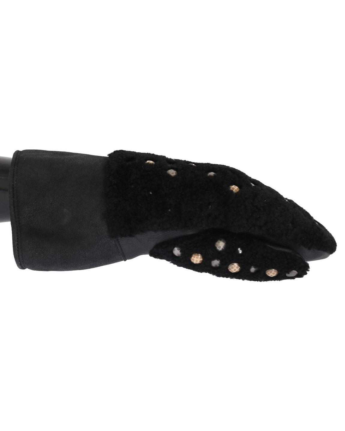Dolce Gabbana Shearling Studded Gloves- Black main product photo