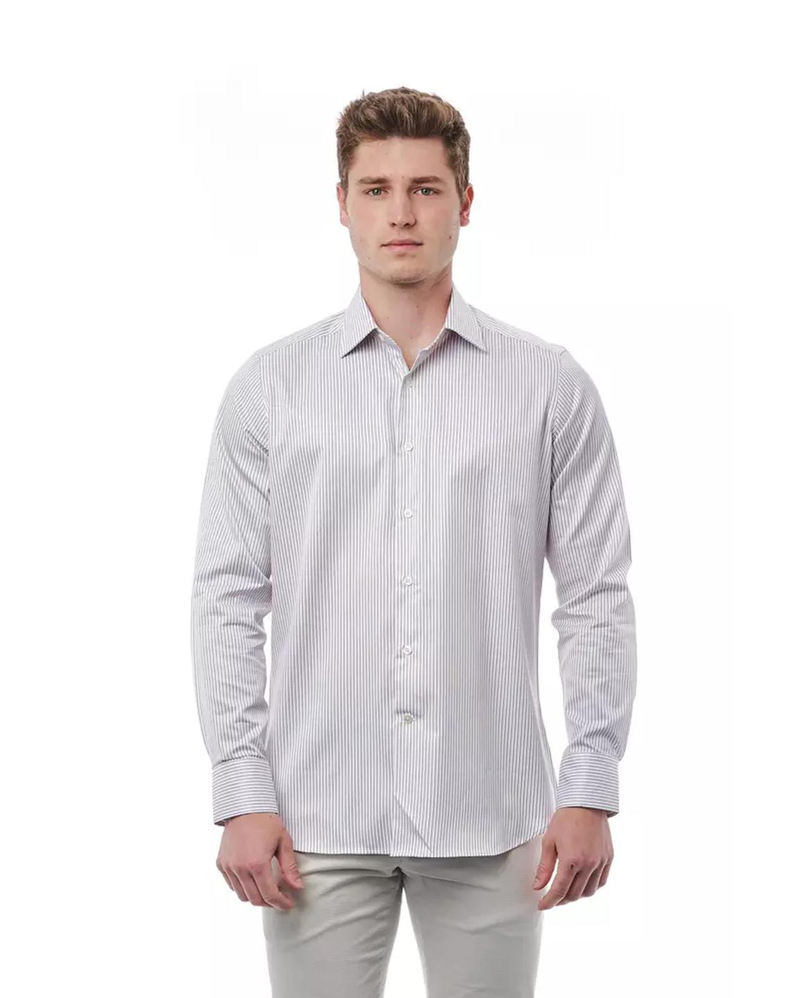 Slim Fit Striped Dress Shirt - White main product photo