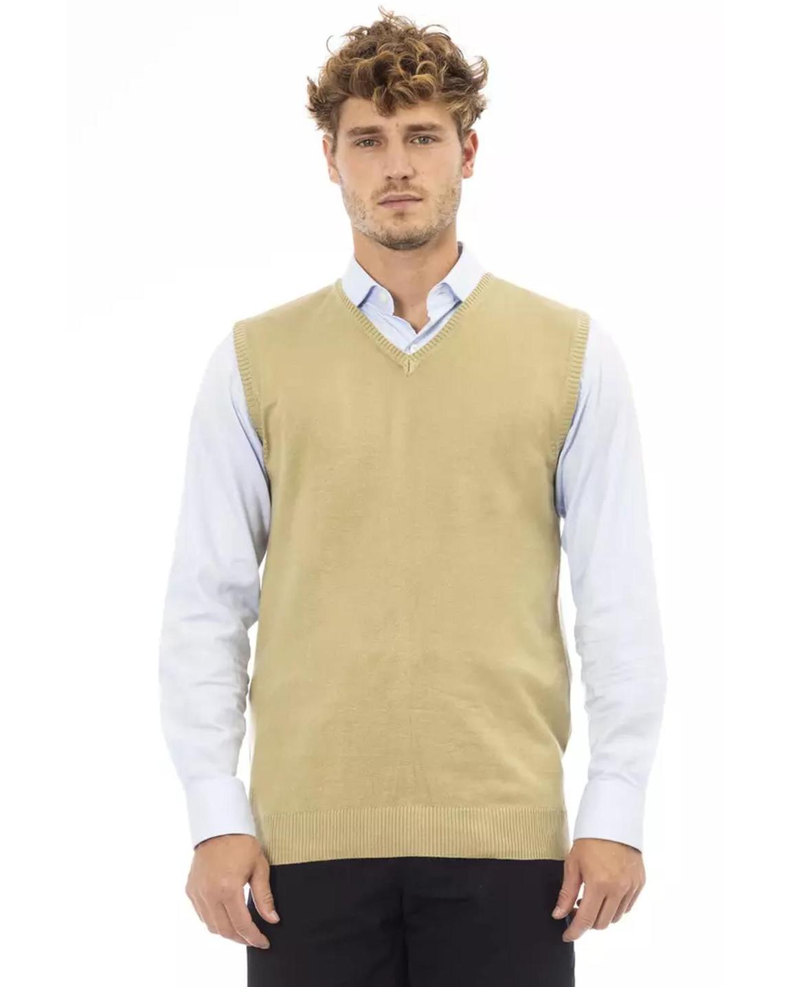 VNeck Cotton Vest Classic Style- Beige Jackets main product photo