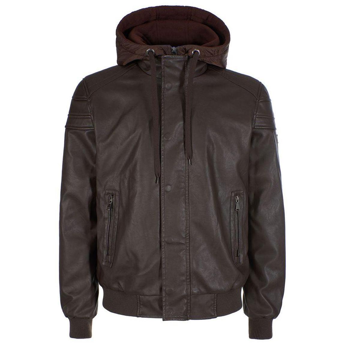 Faux Leather Hooded Jacket Brown main product photo