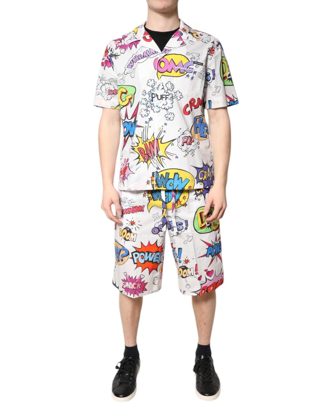 Comic Print Pajama Set - White Nightwear main product photo