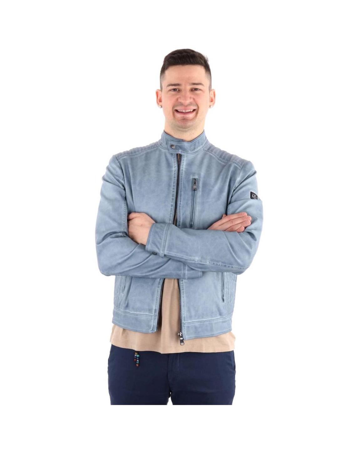 Casual Leather Jacket - Light Blue main product photo