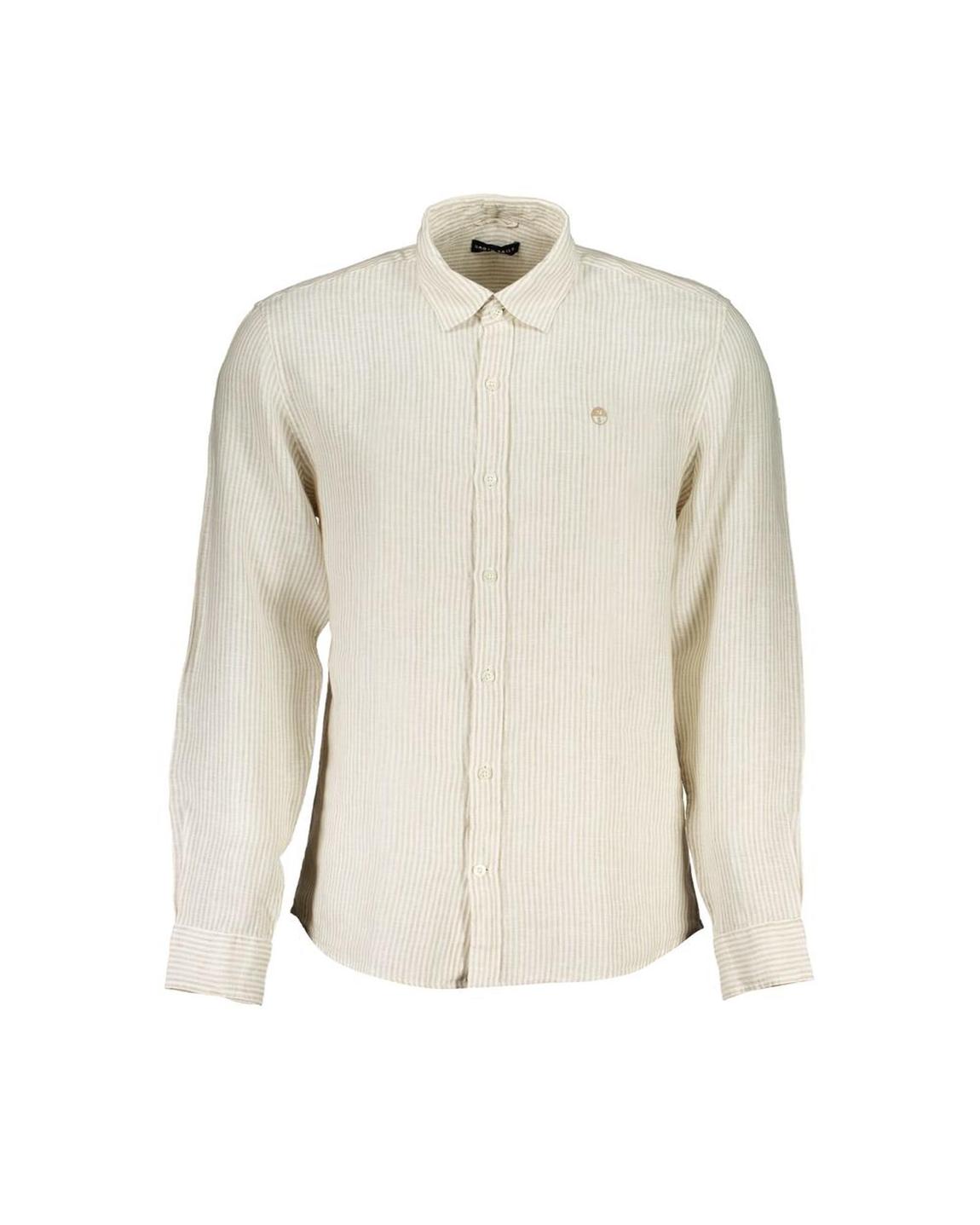 Linen Shirt Striped Long Sleeve - Beige main product photo
