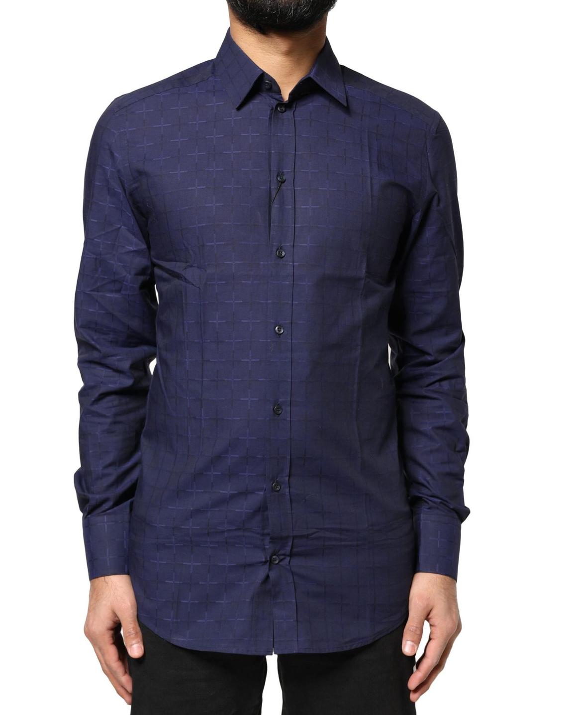 Grid Pattern Dress Shirt - Blue main product photo