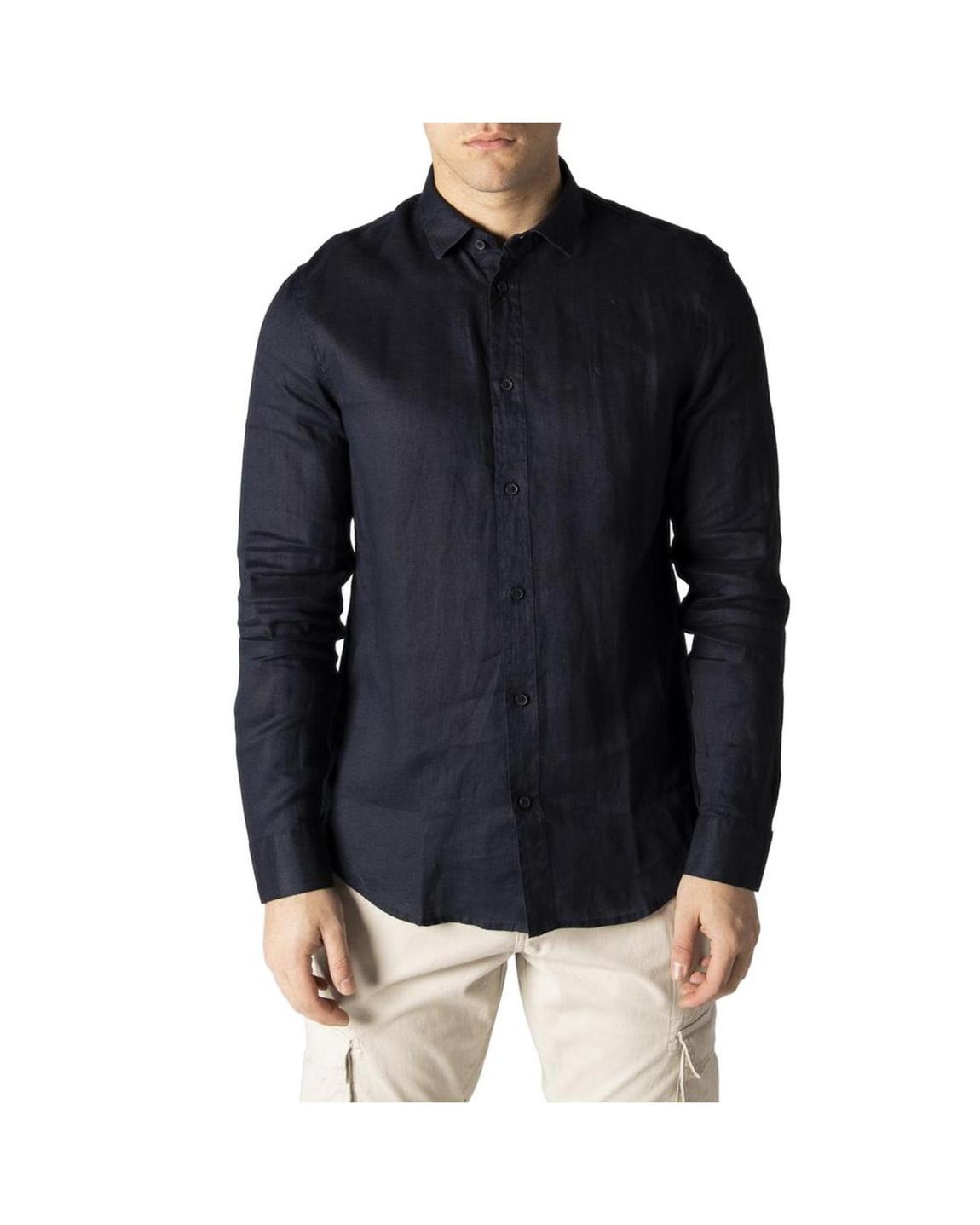 Linen Shirt Long Sleeve Casual - Blue main product photo