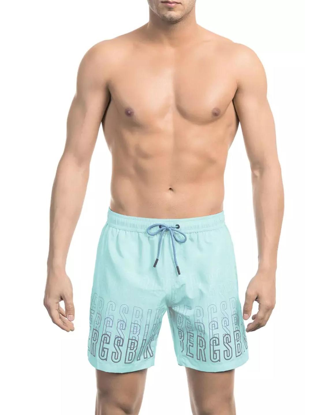 Bikkembergs Swim Trunks Logo Print - Light Blue Swimwear main product photo