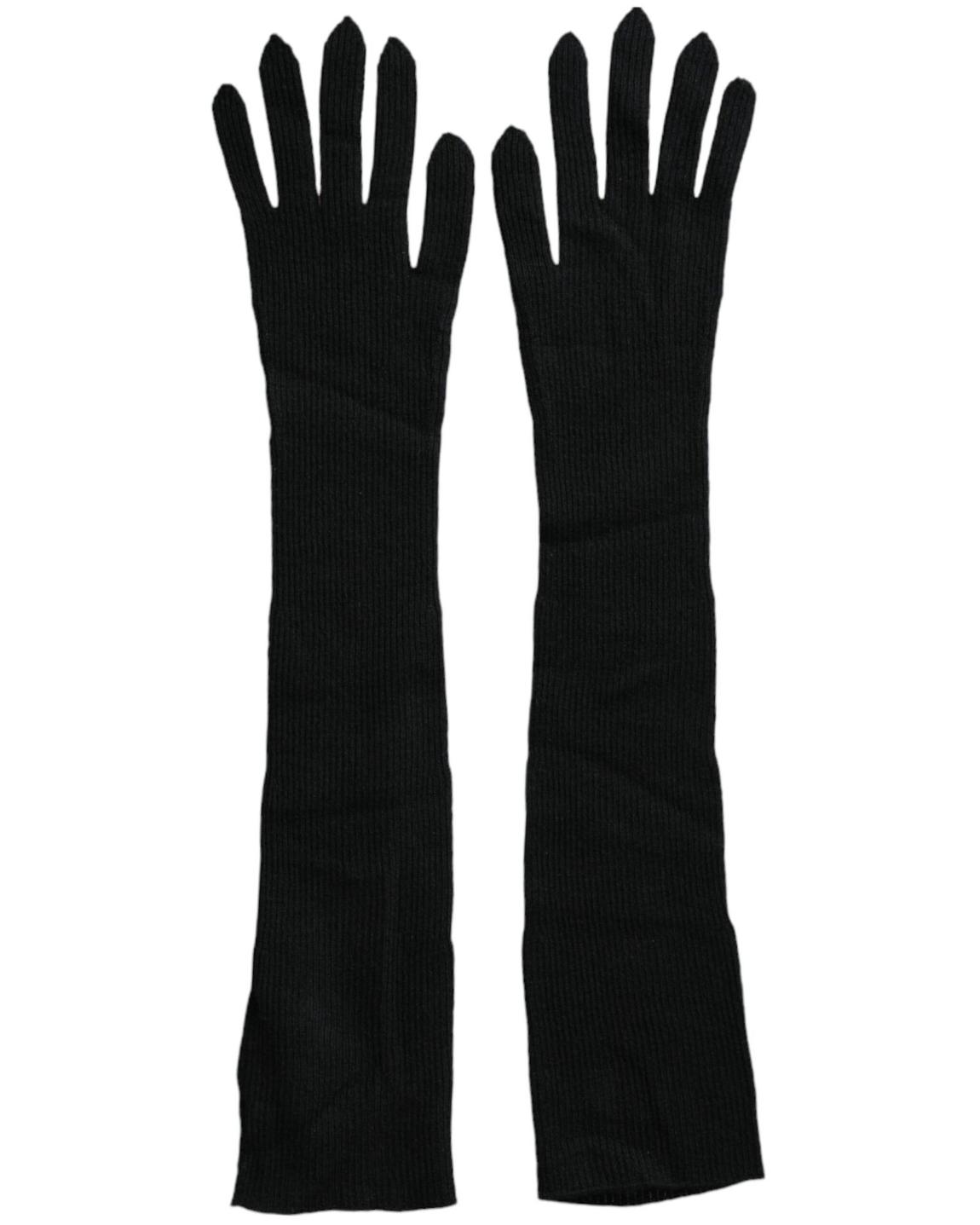 Long Ribbed Knit Gloves Wo - Black main product photo