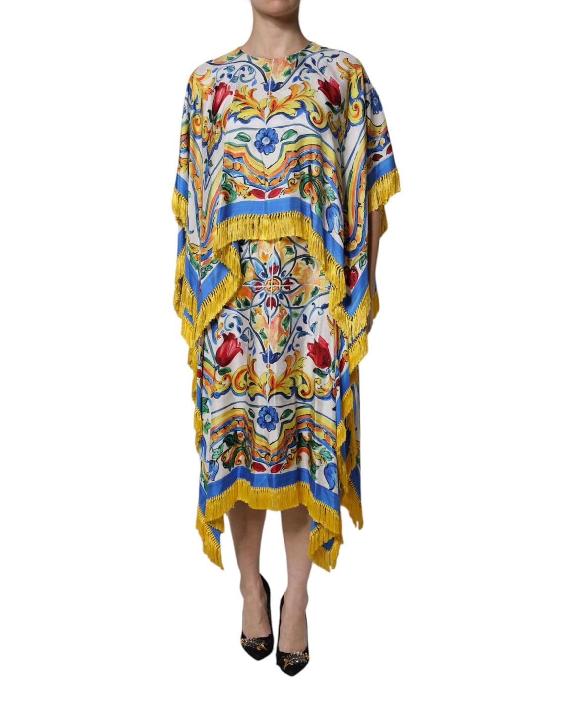 Majolica Print Fringed Midi Dress Wo - Multicolor Dresses main product photo