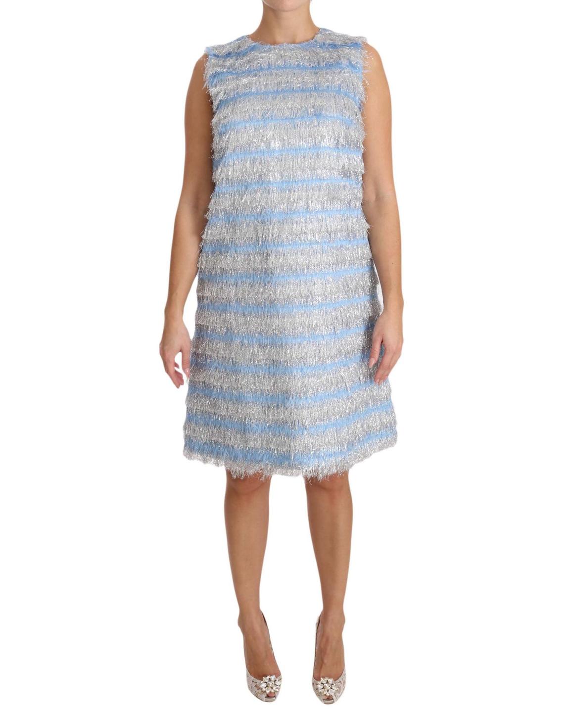 Fringe Mini Dress Sleeveless ALine Wo - Light Blue Dresses main product photo