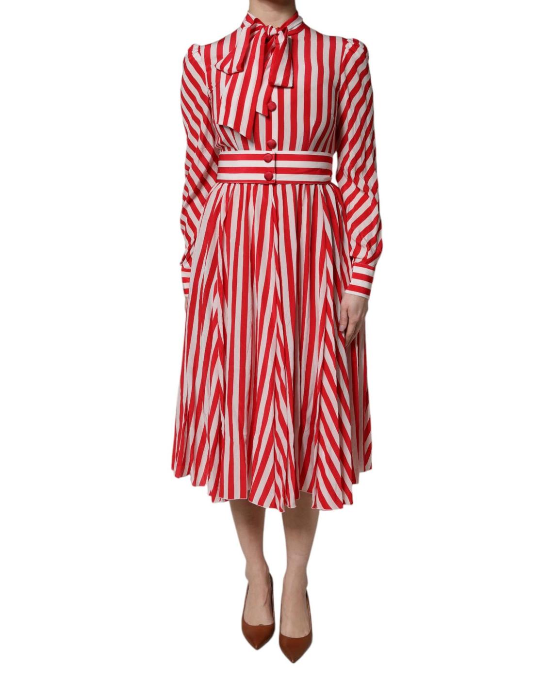 Silk Striped ALine Dress Wo - White And Red Dresses main product photo