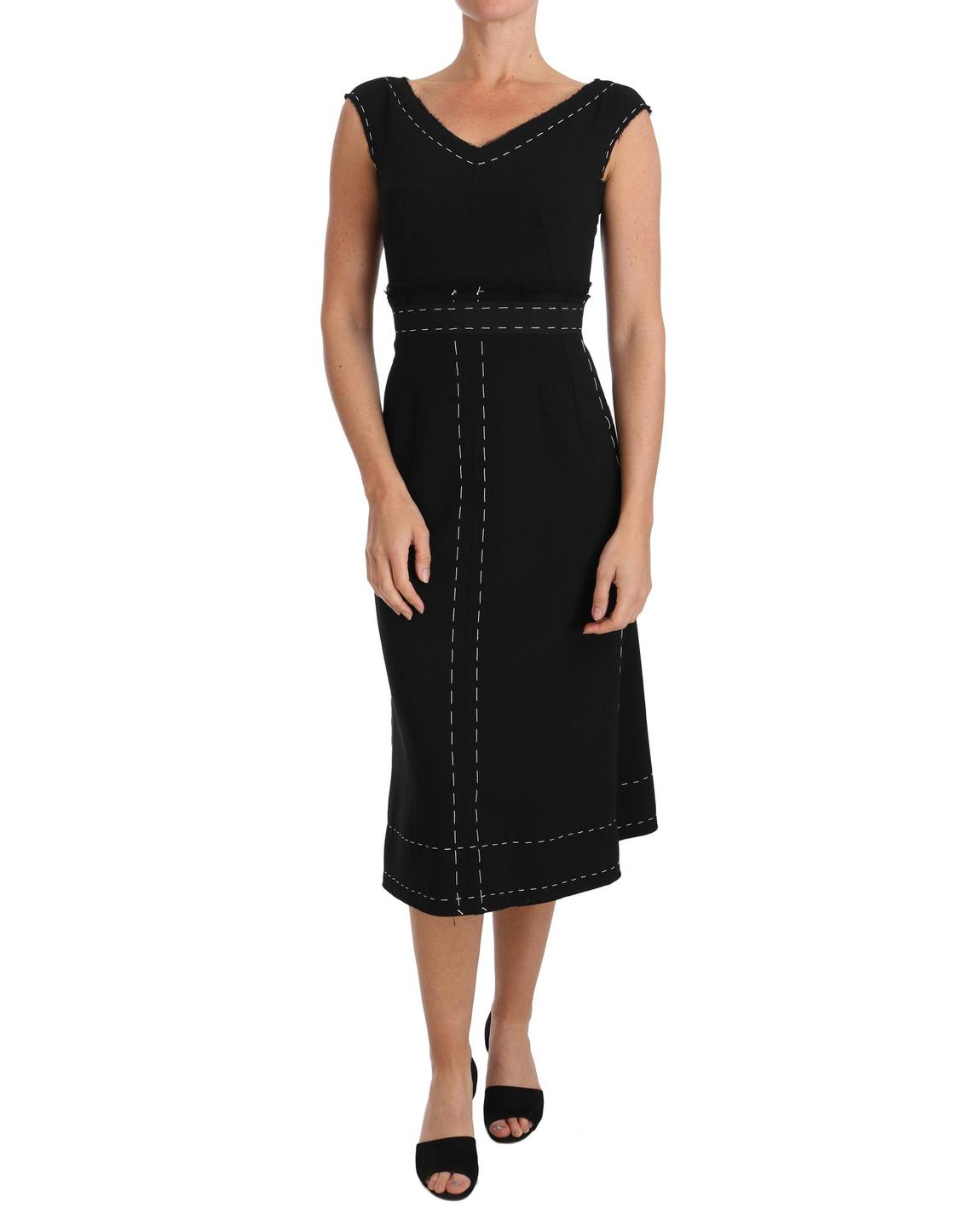 Aline Midi Dress Contrast Stitch Wo - Black Dresses main product photo