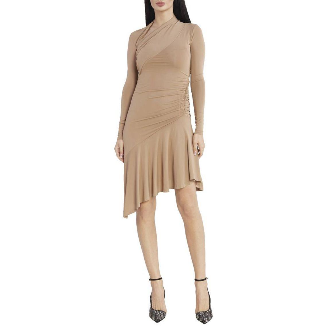 Crepe Cocktail Dress with Diagonal Cut Neckline and Asymmetrical Skirt main product photo