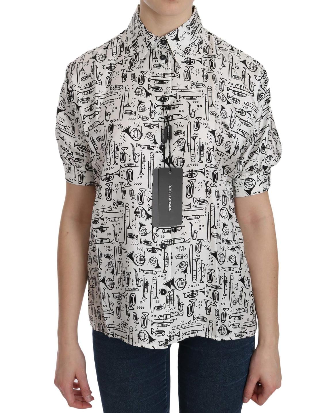 Dolce Gabbana Musical Print Silk Blouse Wo - White Shirts main product photo