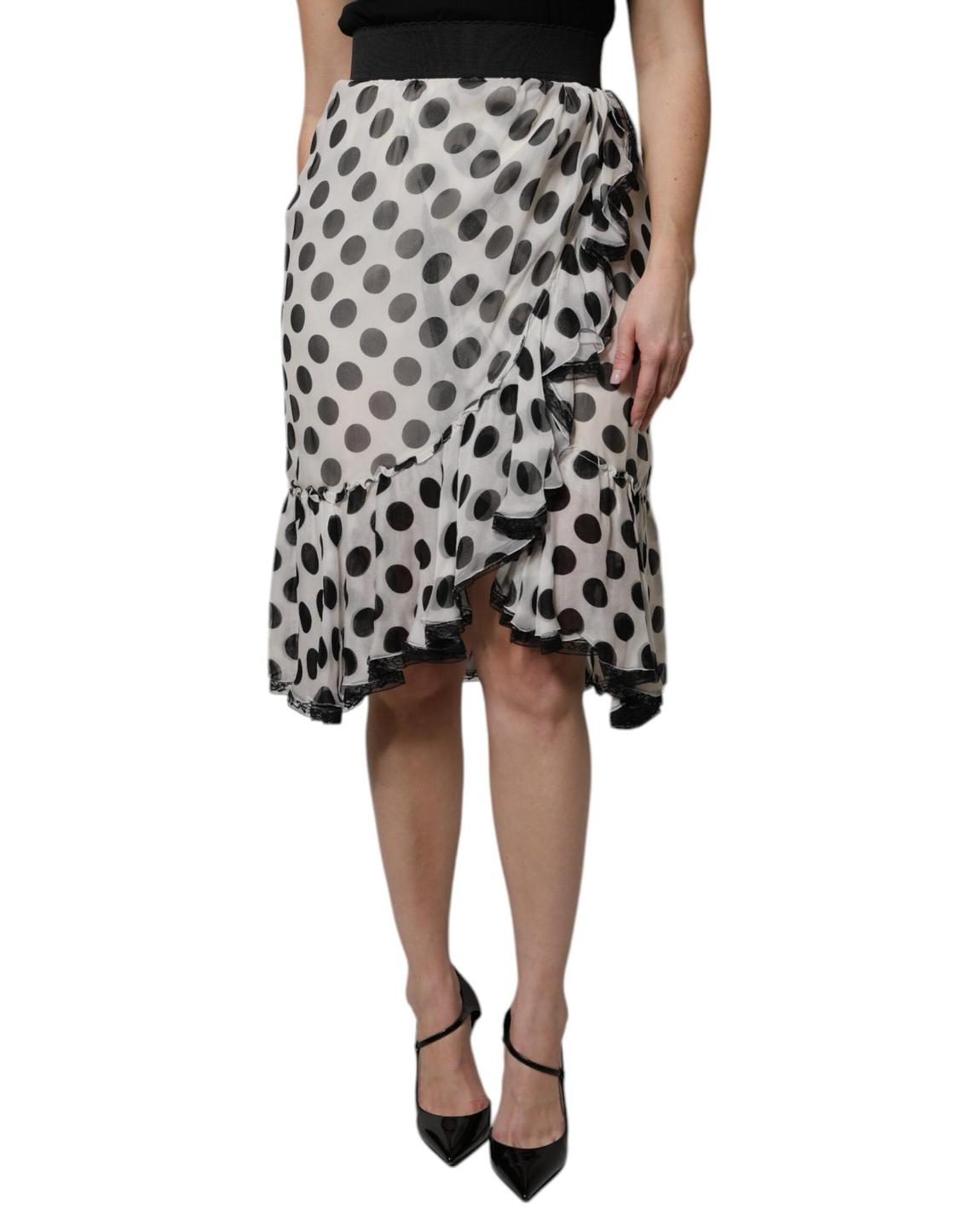 Polka Dot Ruffle Midi Wrap Skirt Wo - Blackwhite main product photo