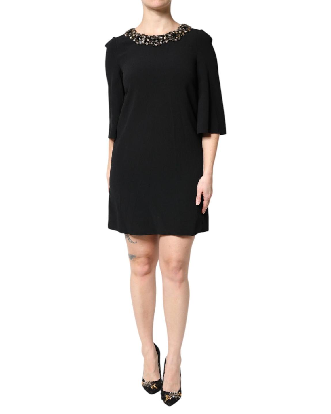 Embellished Neck Shift Dress - Black Dresses main product photo