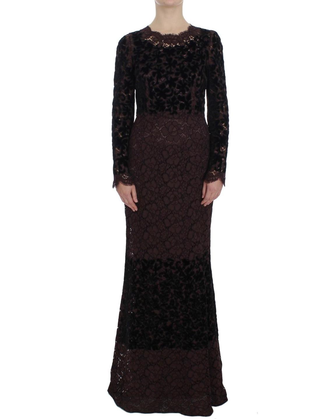Lace Velvet Long Sleeve Maxi Dress Wo - Black Dresses main product photo